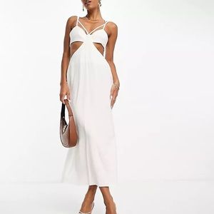 ASOS DESIGN washed multi strap cut out white midi dress NWT